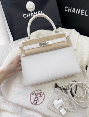 Hermes Kelly 28  pure white epsom leather palladium hardware