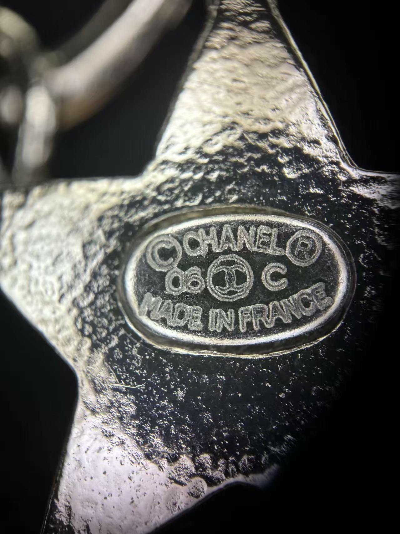 Chanel Vintage 06C Rhinestone  Metal Silver Large CC Star Bag Charm