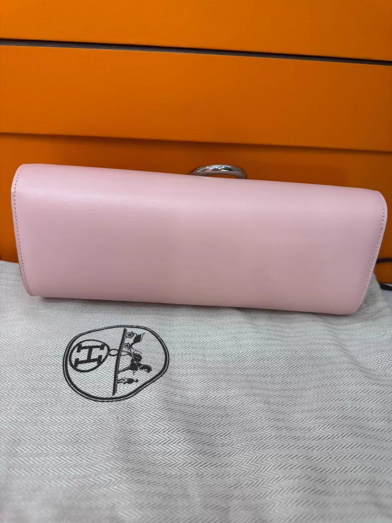 Hermes Egee clutch in pink box leather palladium hardware