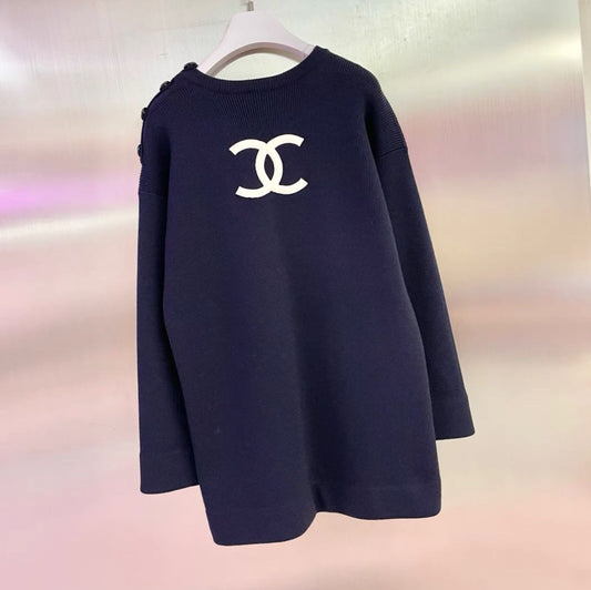 CHANEL Vintage Chanel navy blue logo dress - Medium Dress - Vintage fashion from Top Quality Luxury Designers Bag