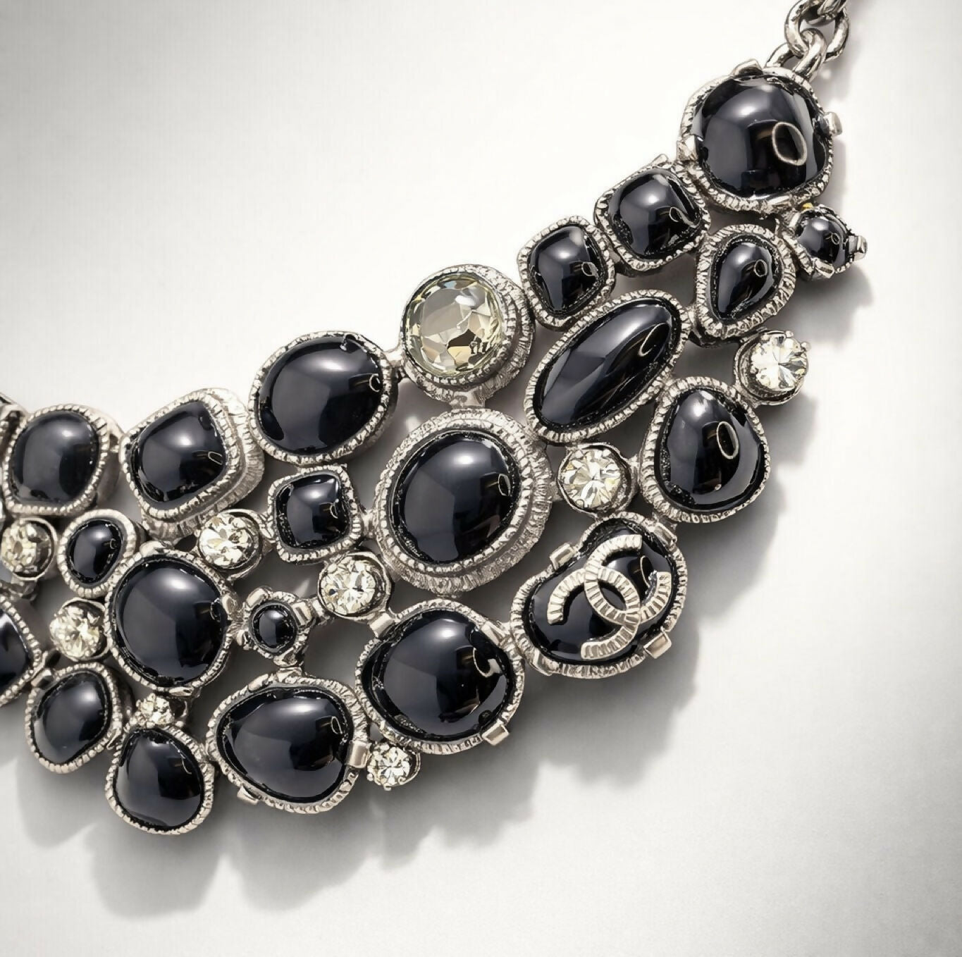 Rare Chanel 08A Black Crystals CC Gripoix Statement Bib Collar Necklace