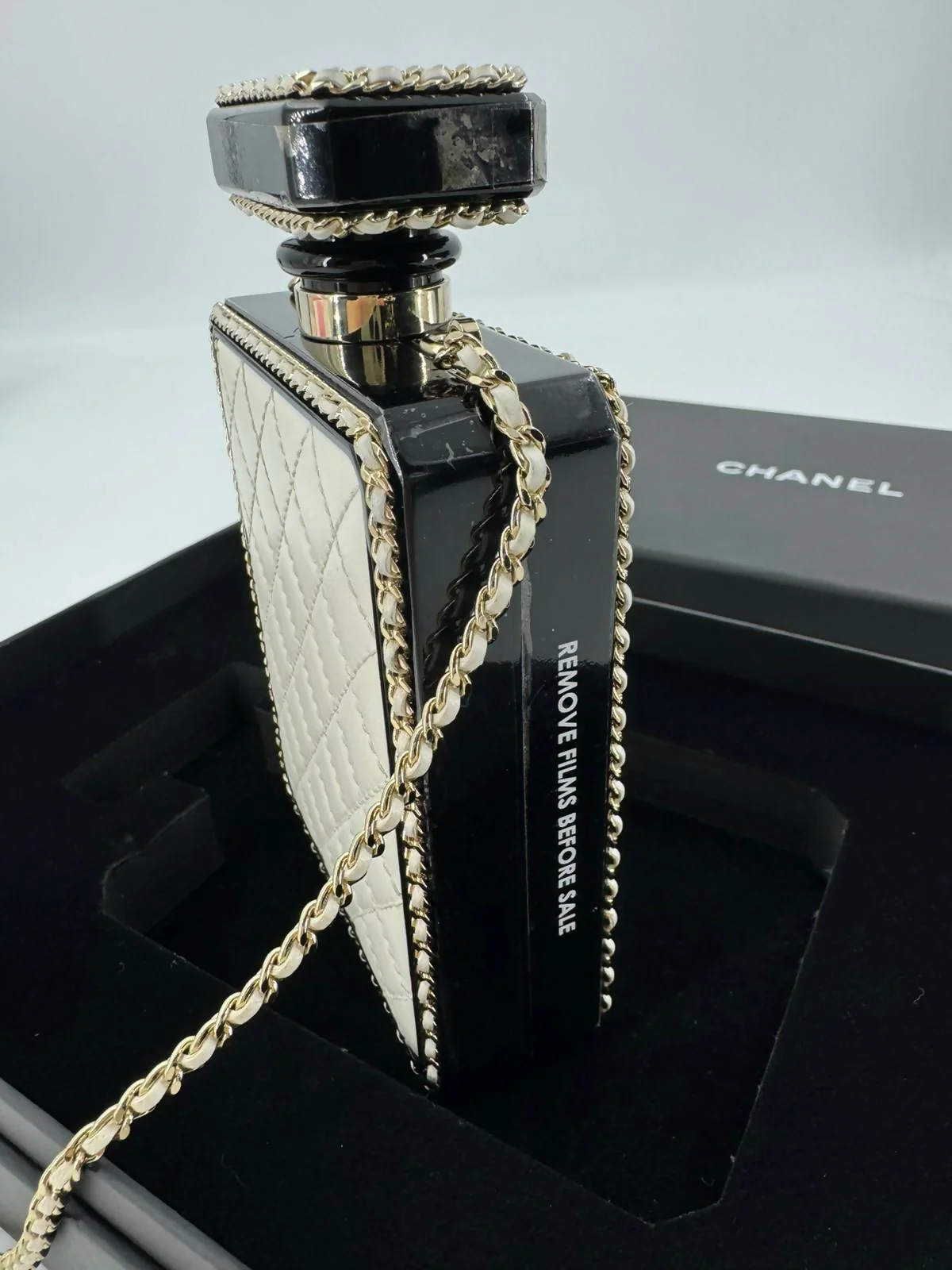 Chanel 22S Plexiglass Black Quilted Leather and White Perspex Perfume Bottle Minaudière Mini Flap Bag