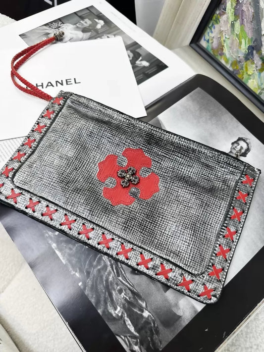 Chrome Hearts silver and red cross clutch