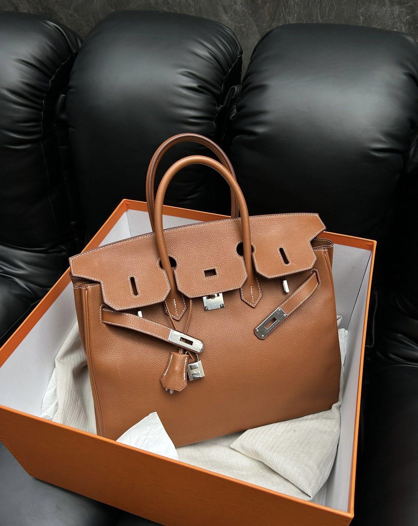 Hermès Hermes brown silver 35 - 35 bk Tote Bag - Vintage fashion from Top Quality Luxury Designers Bag