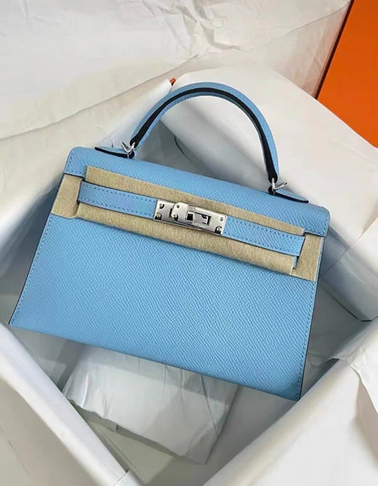 Hermès Hermès Kelly Mini Epsom Céleste - Mini kelly Crossbody Bag - Vintage fashion from Top Quality Luxury Designers Bag