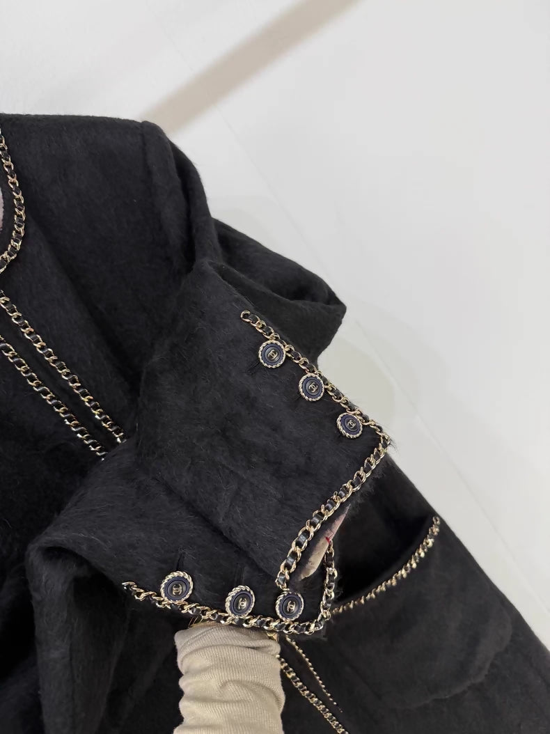 Chanel long coat with chain detail
