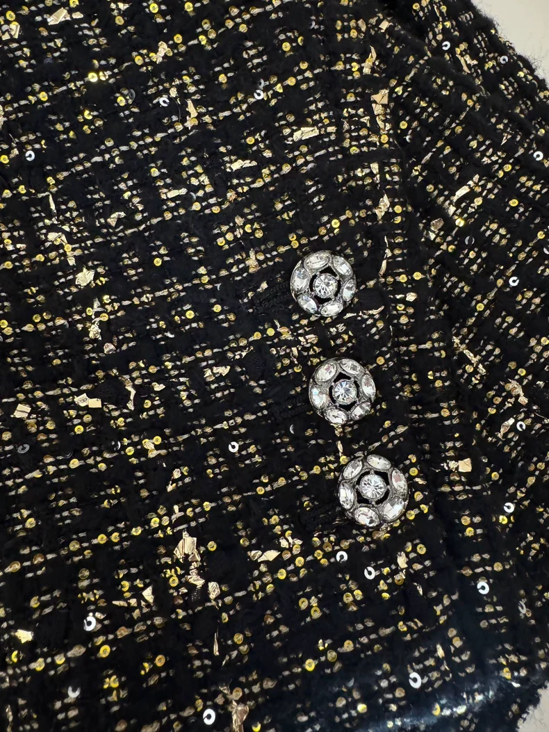 Chanel 25A Black and Gold tweed Jacket