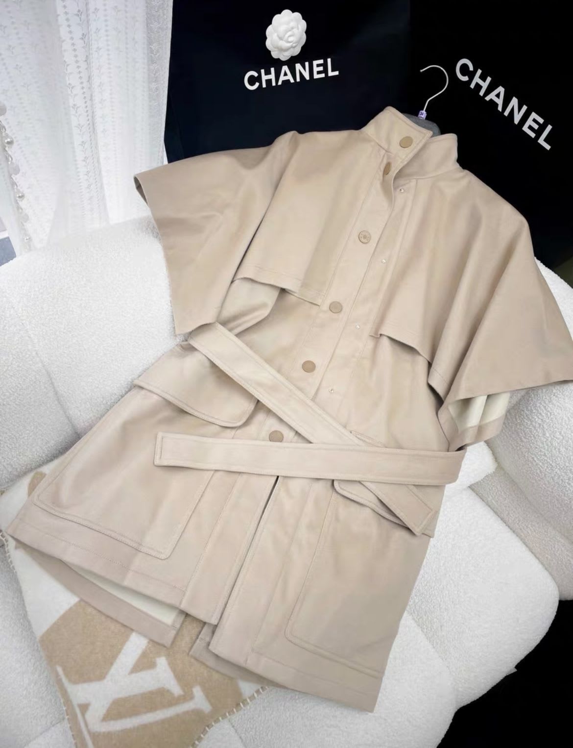 Hermès Hermes khaki cashmere coat cape - 34 Coat - Vintage fashion from Top Quality Luxury Designers Bag