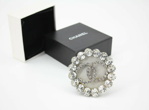 Chanel Vintage 00A Rhinestone Silver CC Large Round Brooch