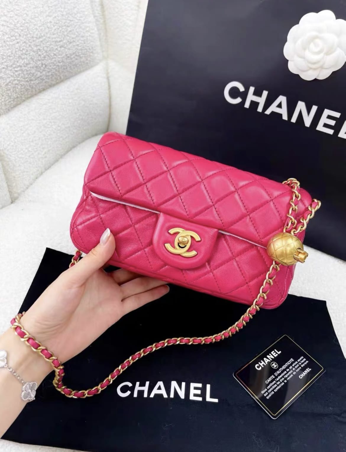 CHANEL Chanel rose red gold ball cf large mini chain bag - Large mini Crossbody Bag - Used fashion item from Top Quality Luxury Designers Bag