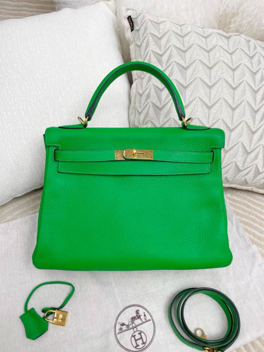 Hermès Hermes kelly 32 green gold togo leather Q engraved - One size Shoulder Bag - Secondhand luxury from Top Quality Luxury Designers Bag