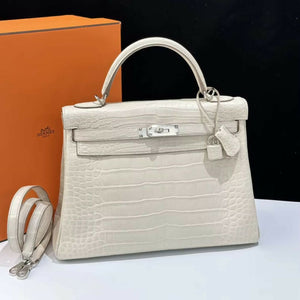 Hermes Kelly 32 Béton Matte Alligator leather palladium hardware