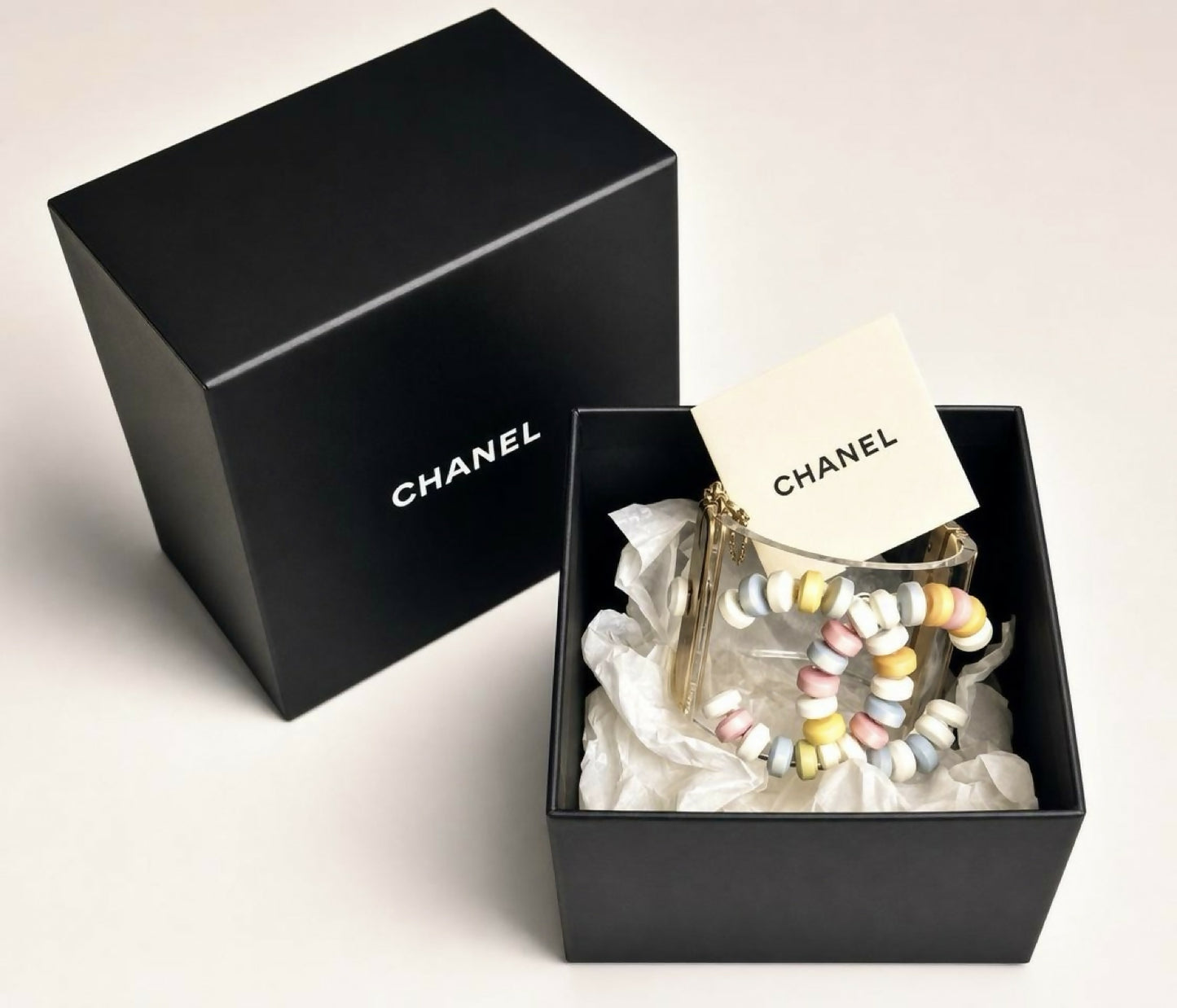 Rare Chanel 14K Supermarket Lucite Multicolor CC Candy Statement Bracelet Cuff