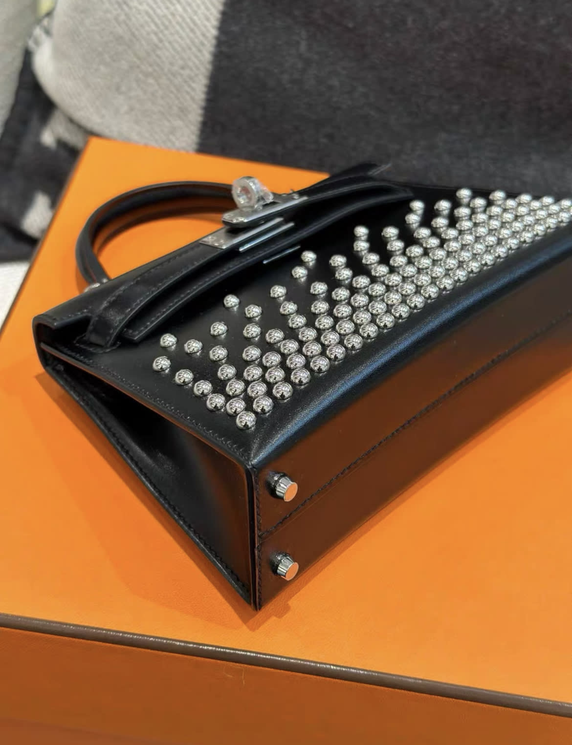 Hermes Clouté Studded Mini Kelly II 20 Black Box