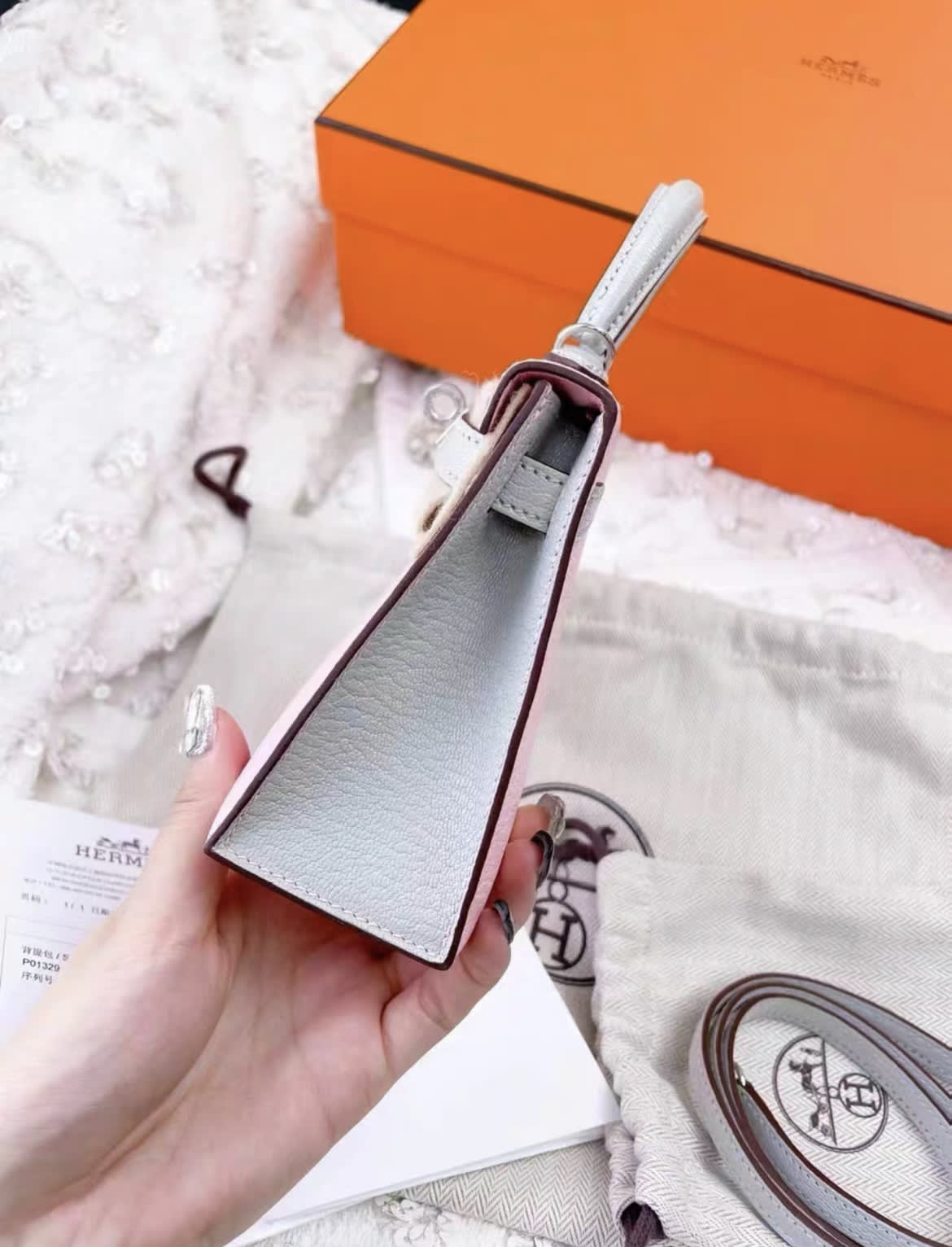Hermes Mini Kelly II 20 Rose Sakura  Gris Perle Chèvre permabrass hardware