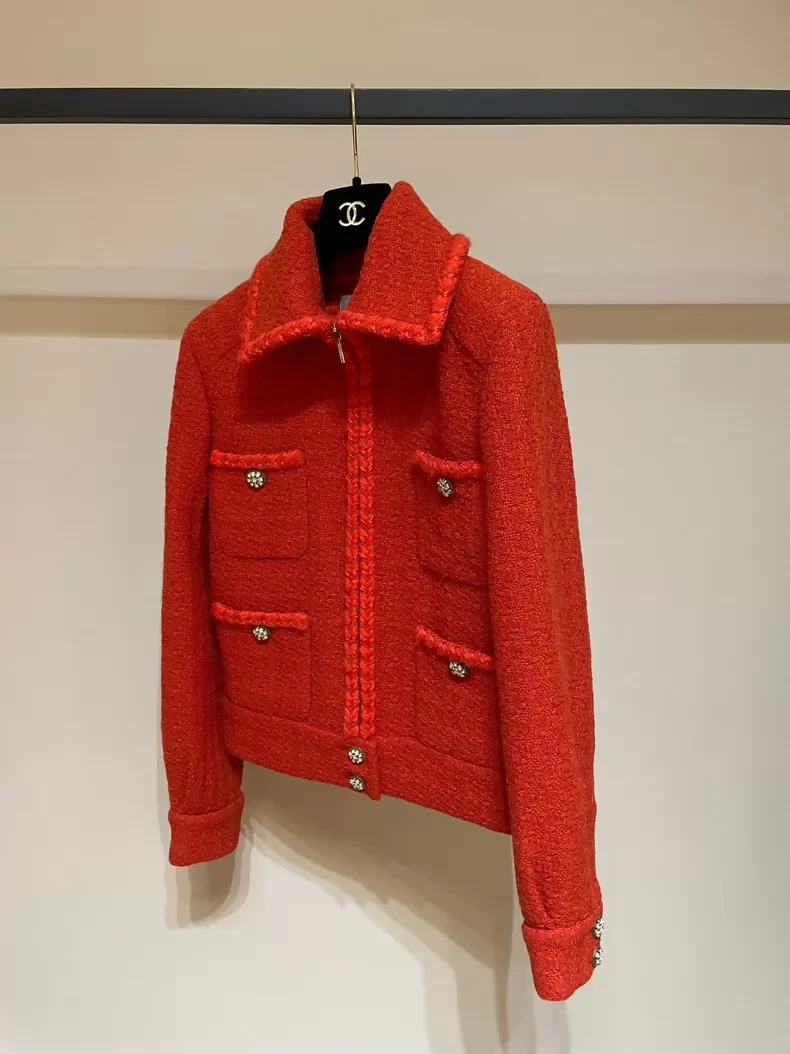 Chanel coco neige red tweed jacket