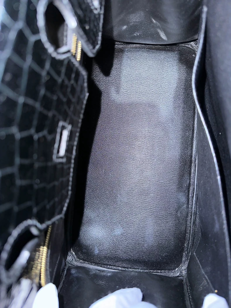 Hermes Birkin 30 black shiny crocodile leather gold hardware