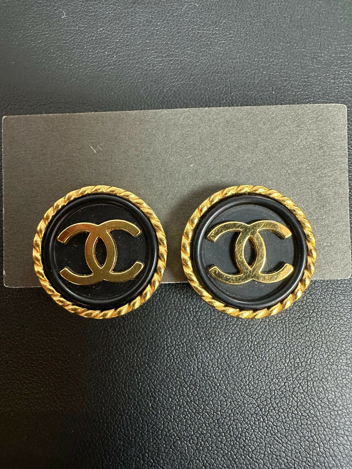 Chanel Vintage 96 Gold Plated Resin Buckle CC Clip-on Earrings