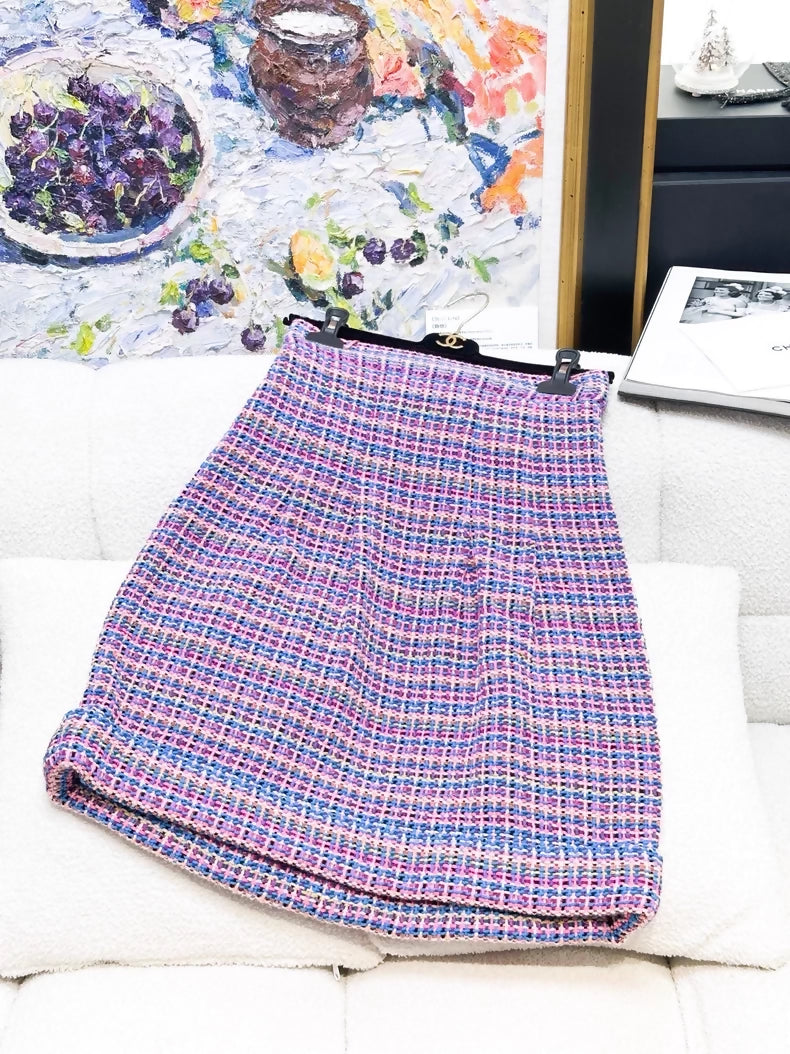 Chanel purple striped tweed top and skirt set