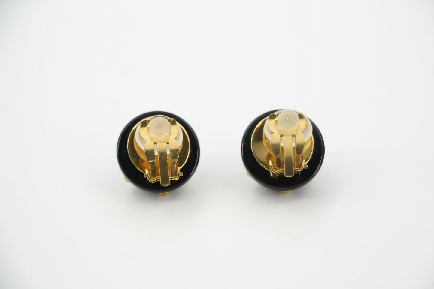 Chanel Vintage 96C Resin Black and Gold Polka Dot Clip-on Earrings