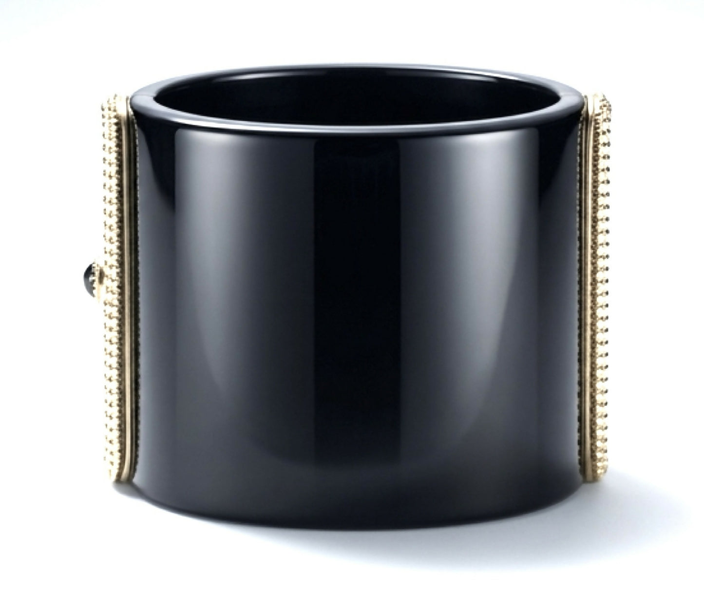 Rare Chanel 16A Paris Seoul Black Pearl Gold Wide Statement Cuff Bracelet