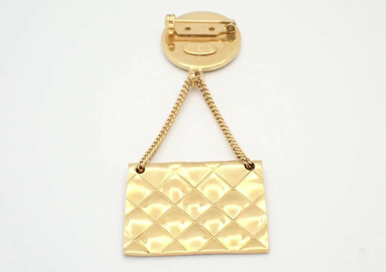 Chanel Vintage Gold Plated Handbag Charm CC Logo Brooch