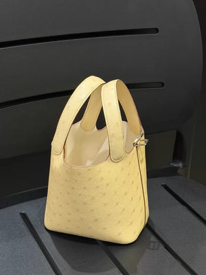 Hermes micro Picotin 14 vanille Y1 ostrich leather palladium hardware