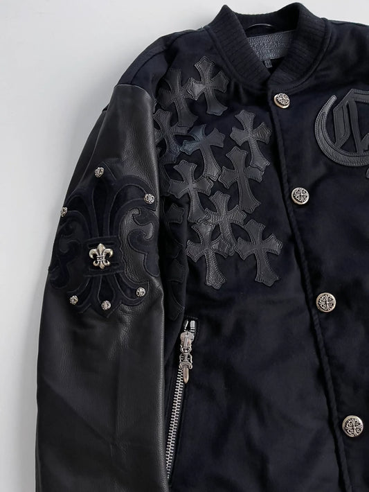 Chrome Hearts black jacket leather cross details