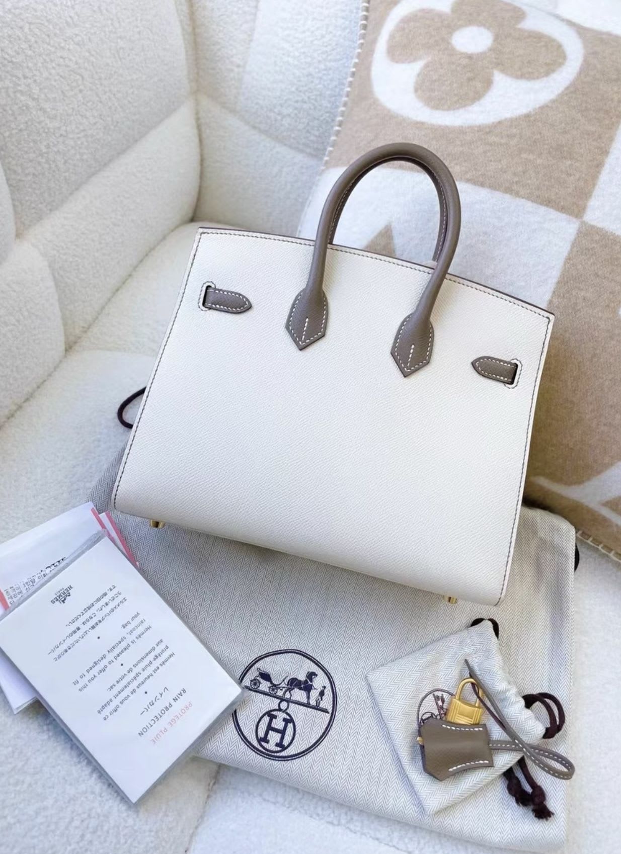 Hermes Birkin 25 White  Gray Brushed Gold