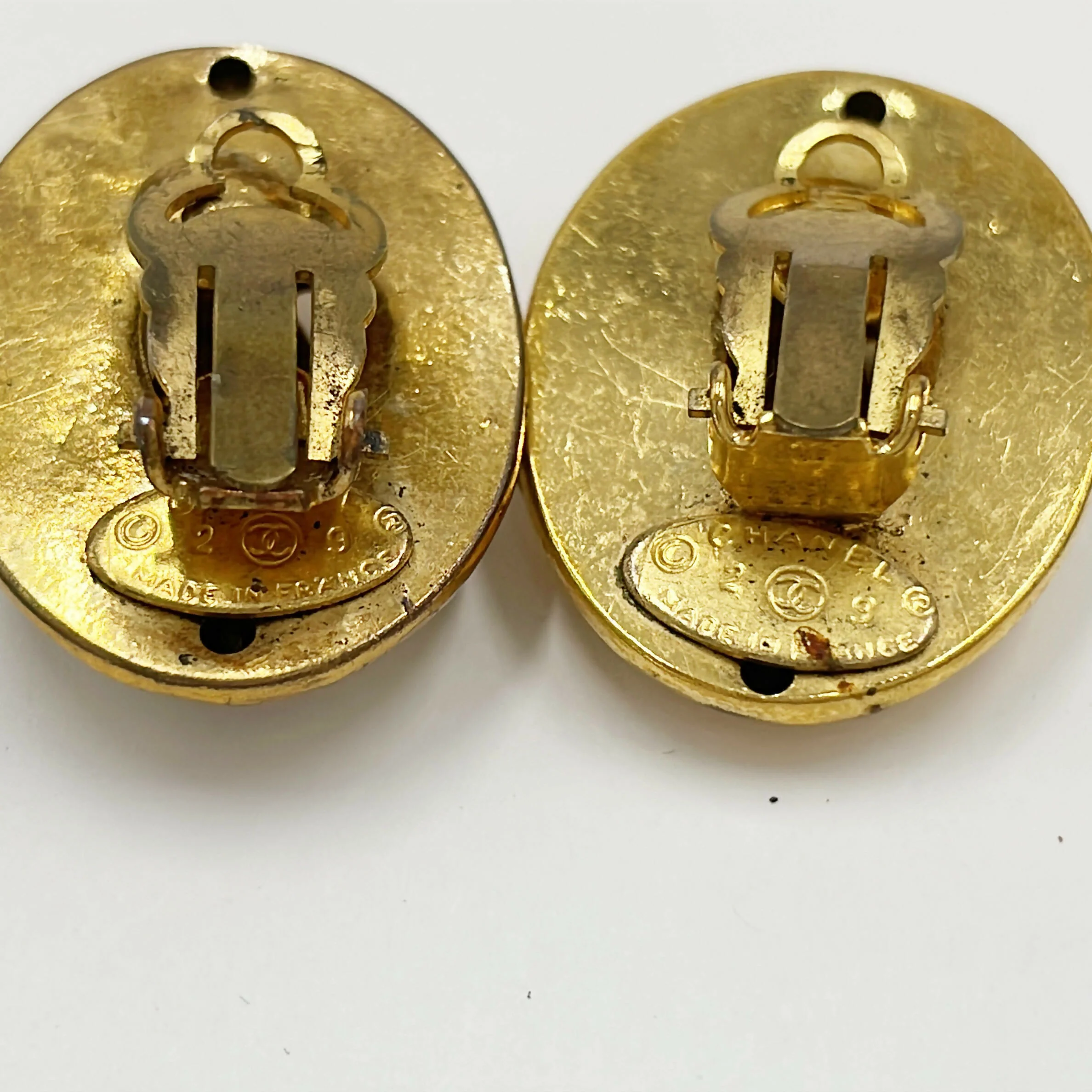 Chanel Vintage Gold Plated Oval Coco Mark Clip-on Earrings