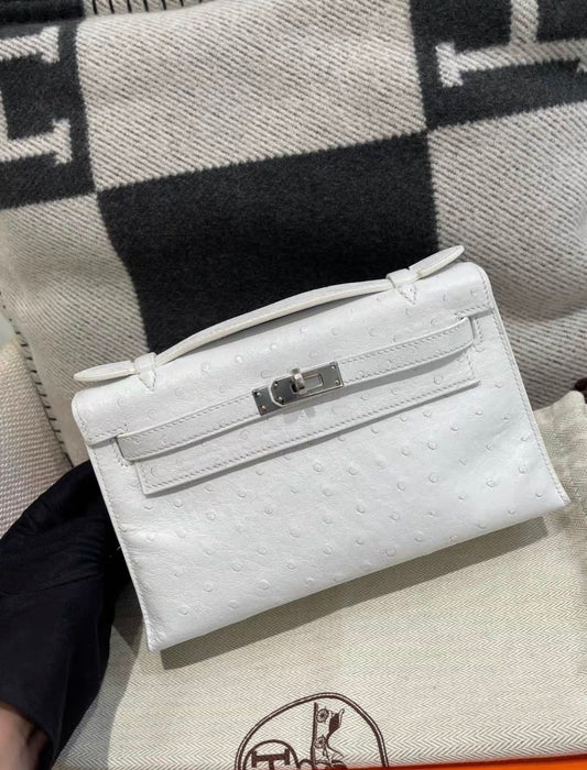 Hermès Hermès Kelly Pochette Nata Ostrich Palladium Hardware - Mini Mini Bag - Secondhand luxury from Top Quality Luxury Designers Bag