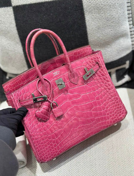 Hermès Hermes Birkin 25 Pink Croco PHW - 25 Tote Bag - Vintage fashion from Top Quality Luxury Designers Bag