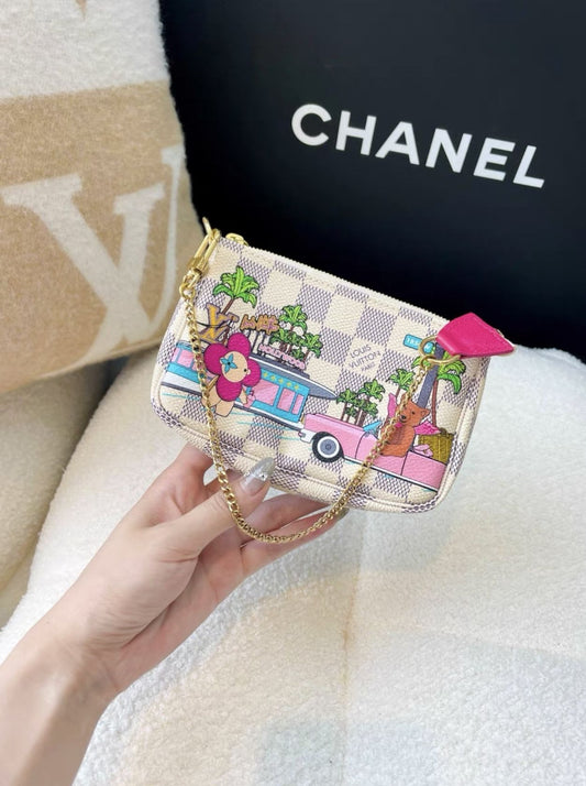 LOUIS VUITTON LV Louis Vuitton Christmas Limited White Checkerboard Vivienne Graffiti Bag - Mini bag Mini Bag - Used fashion item from Top Quality Luxury Designers Bag