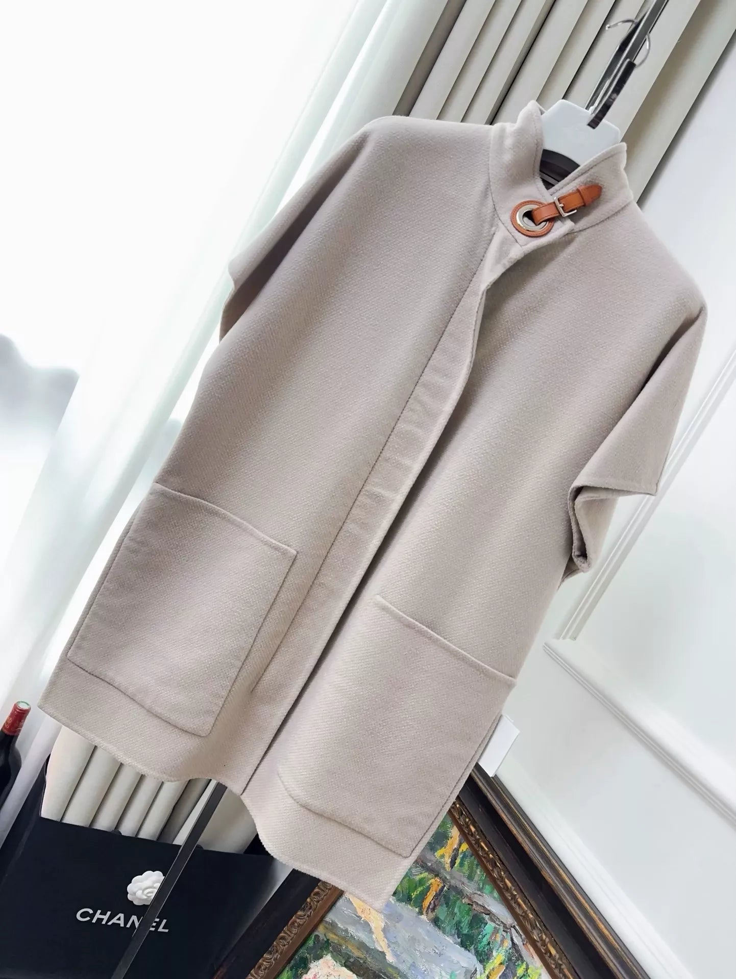 Hermes light khaki cape cashmere jacket