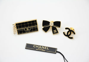 Chanel Vintage 02A Black Enamel Bow CC 3-Piece Brooch Set