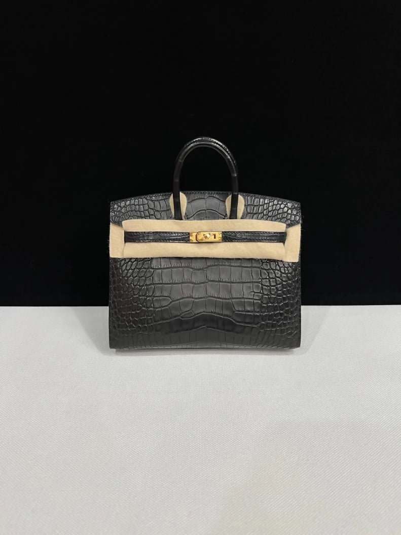 Hermes Birkin 20 black matte Alligator leather gold hardware