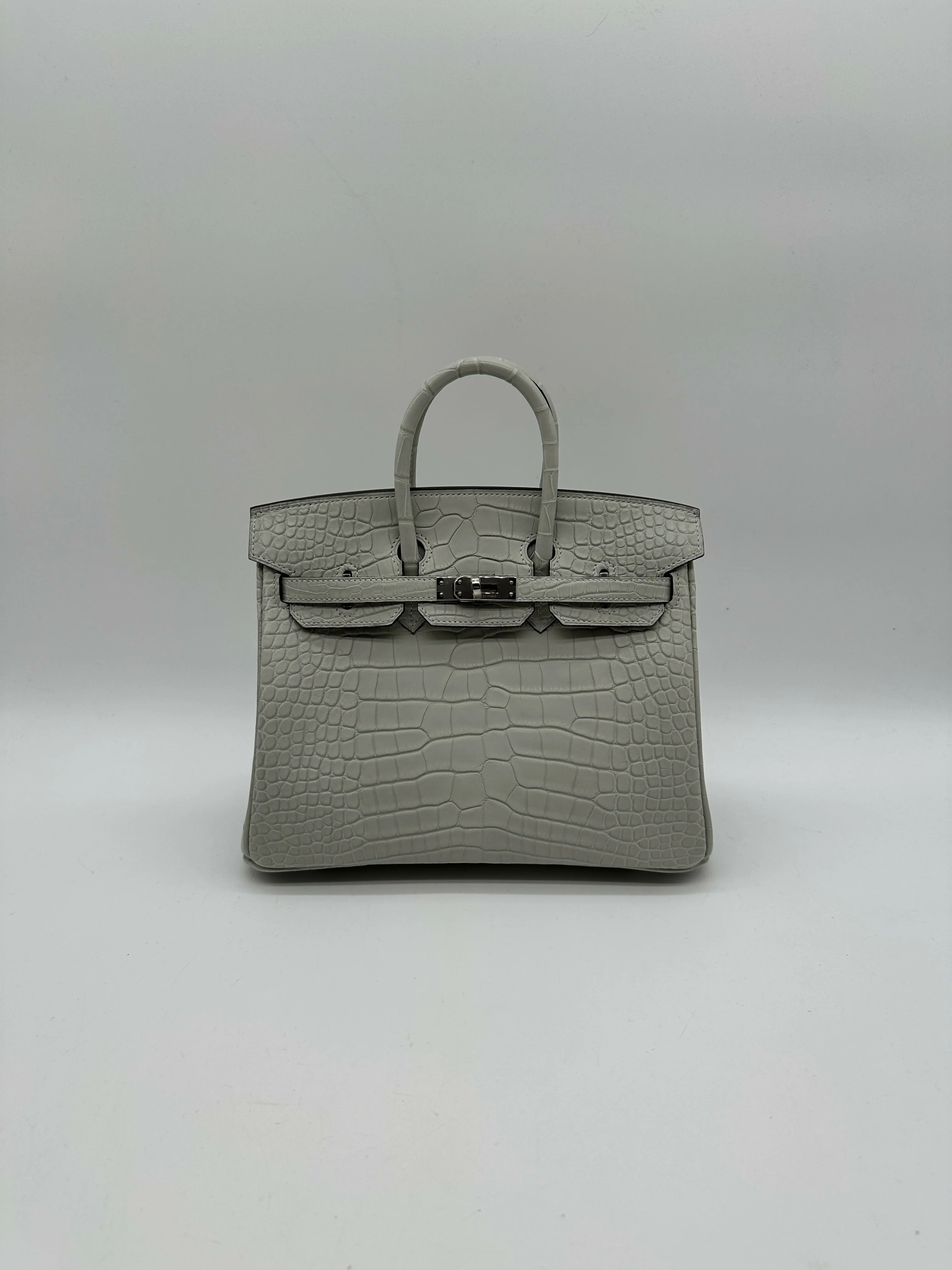 Hermès Birkin 25 Matte Alligator Gris Neve PHW W 2025
