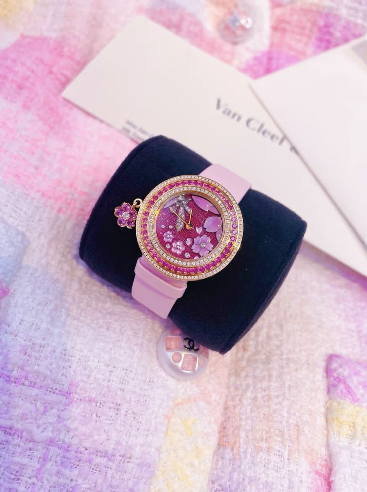Van Cleef  Arpels VCA Van Cleef  Arpels Japan Limited Extraordinary Dial Series Cherry Blossom Fairy Pink Dial Quartz Ladies Watch - One size Watch - Vintage fashion from Top Quality Luxury Designers Bag