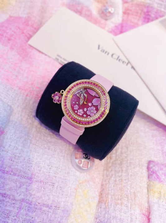 Van Cleef  Arpels VCA Van Cleef  Arpels Japan Limited Extraordinary Dial Series Cherry Blossom Fairy Pink Dial Quartz Ladies Watch - One size Watch - Vintage fashion from Top Quality Luxury Designers Bag