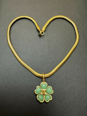 Chanel Vintage 97P Gripoix Pastel Green Camellias Pendant Necklace