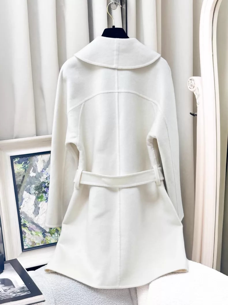 Hermes white cashmere belted coat