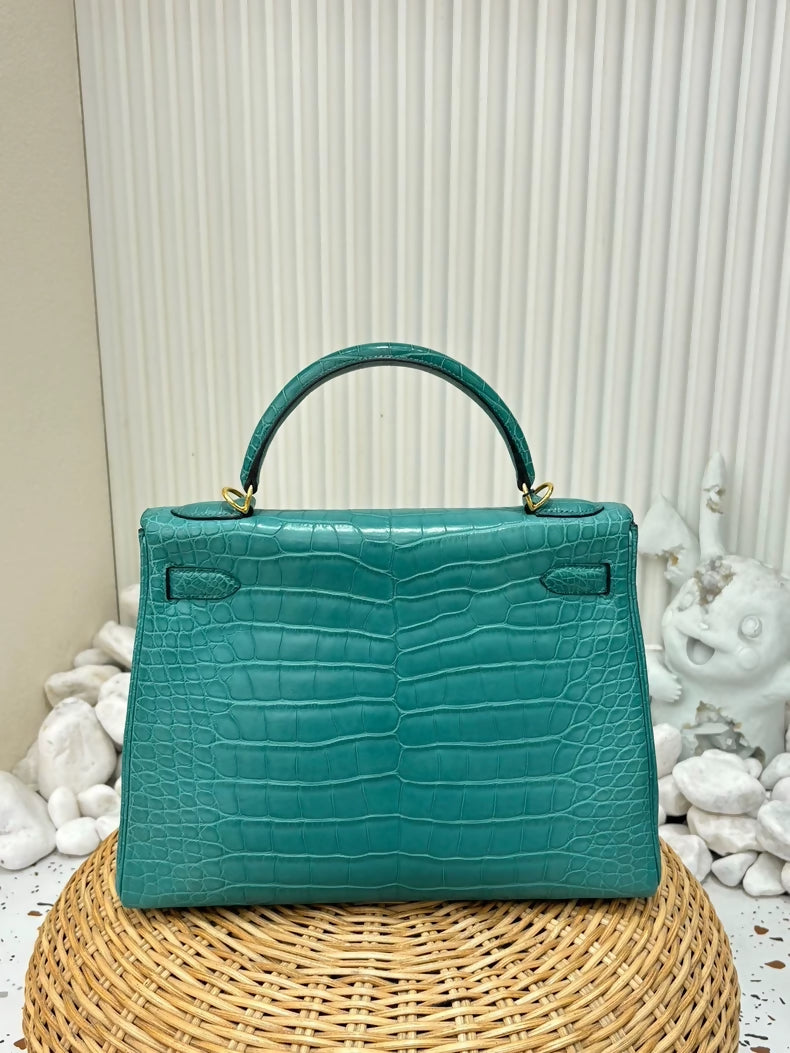 Hermes Kelly 32 Blue Peon Matte Alligator leather Gold hardware