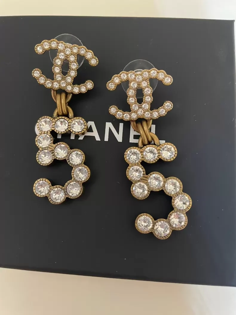 Chanel N.5 rhinestone vintage stud earrings