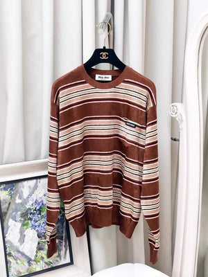 Miu Miu Spring/Summer 2026 brown striped terry cloth top