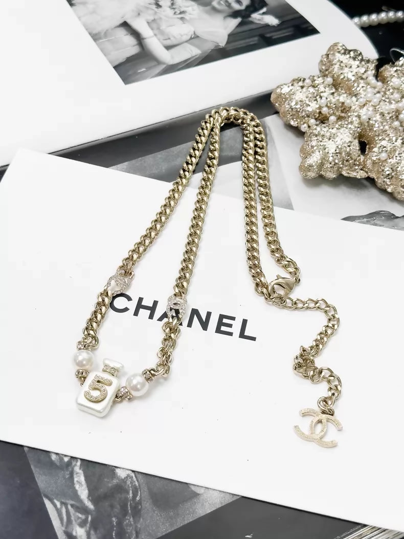 Chanel Spring/Summer 2022 Collection N 5 white perfume bottle long necklace