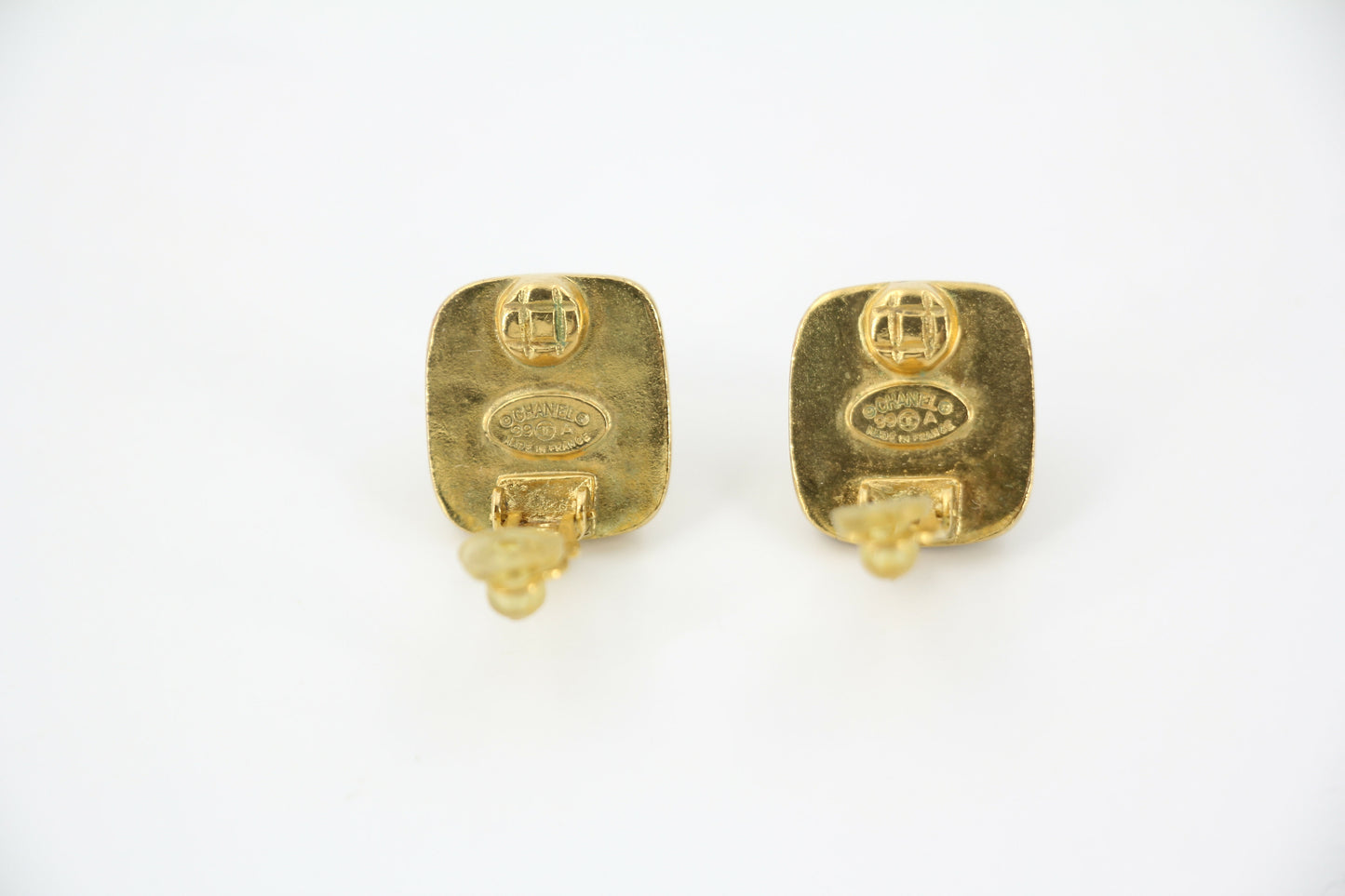Chanel Vintage 99A Amber Gripoix Yellow Square Clip-on Earrings