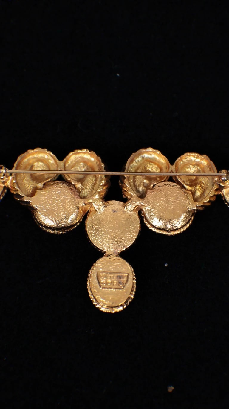 Chanel Rams Horn Pearl Red Gold Glass Brooch
