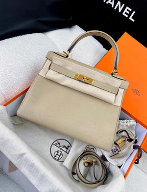 Hermes Kelly 28 gray togo leather gold hardware