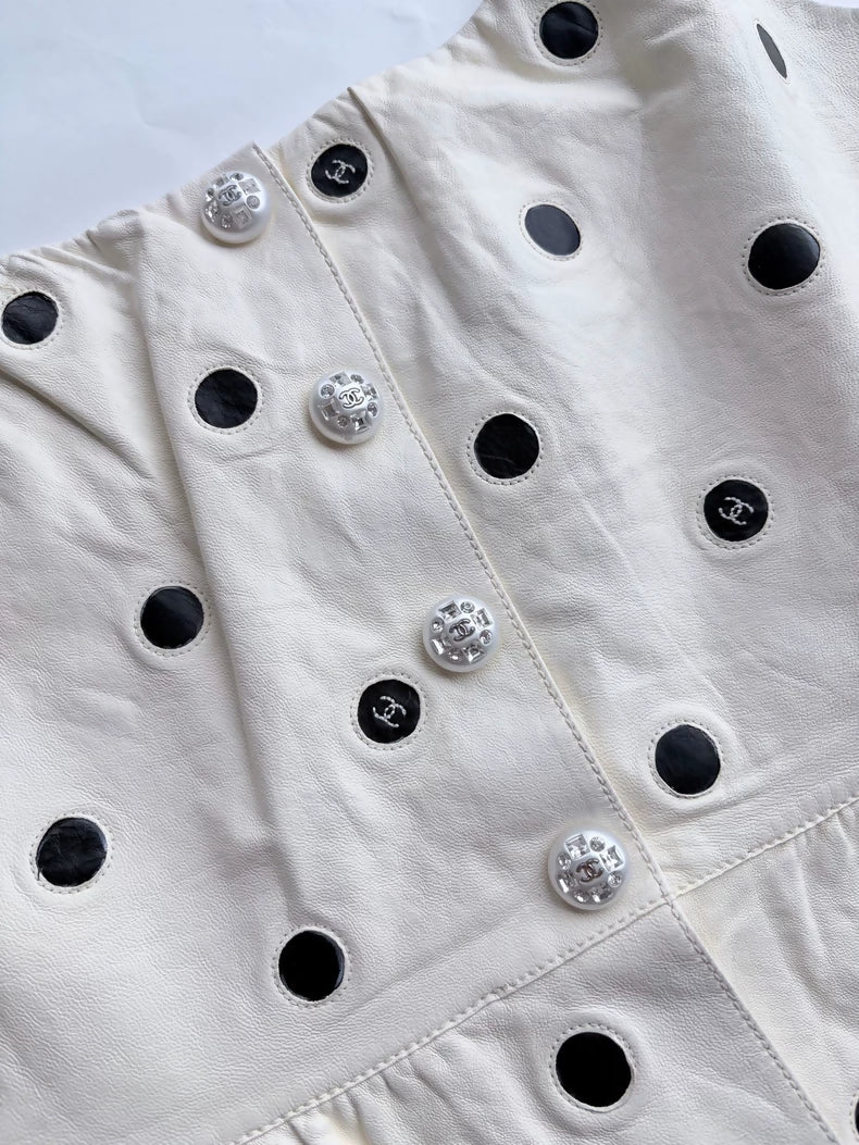 Chanel 23S Polka Dot Off-White Leather top