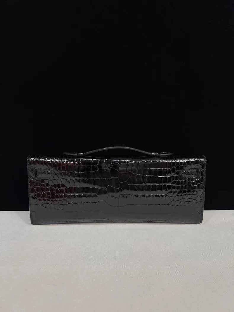 Hermes Kelly Cut Black shiny Crocodile Leather with palladium hardware